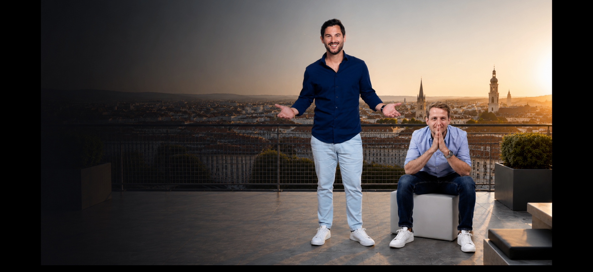 Martin Krejci und Wolfgang Kern auf einer Dachterrasse in Wien